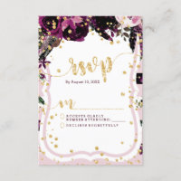 Chic Purple Floral & Gold Wedding Réponse RSVP