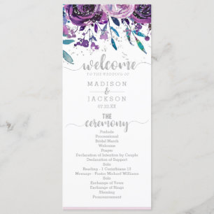 Chic Purple Floral & Silver Wedding Programme