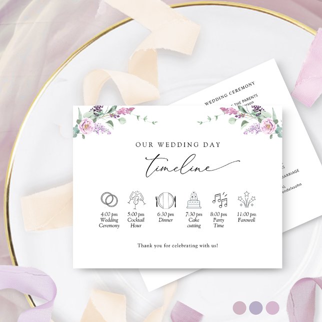 Chic Purple, Mauve Floral Mariage Timeline Program (Créateur téléchargé)