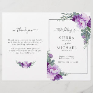 Chic Purple Silver Floral Programme de mariage pli