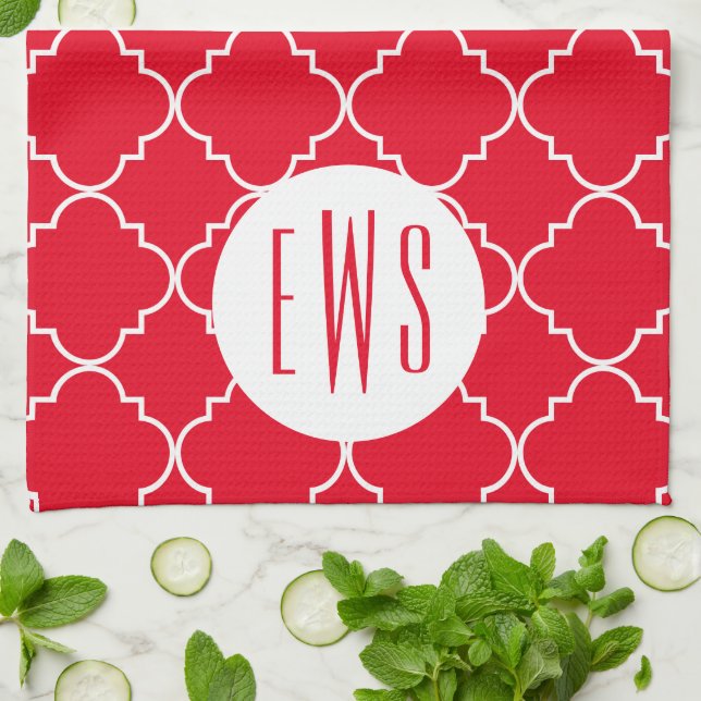 Chic Quatrefoil Monogram Serviette de cuisine (Plié)
