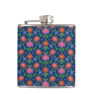 Chic Rangoli Fleurs Pois sur flacon de hanche bleu