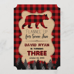 Chic Red Buffalo Plaid Troisième Invitation d'anni