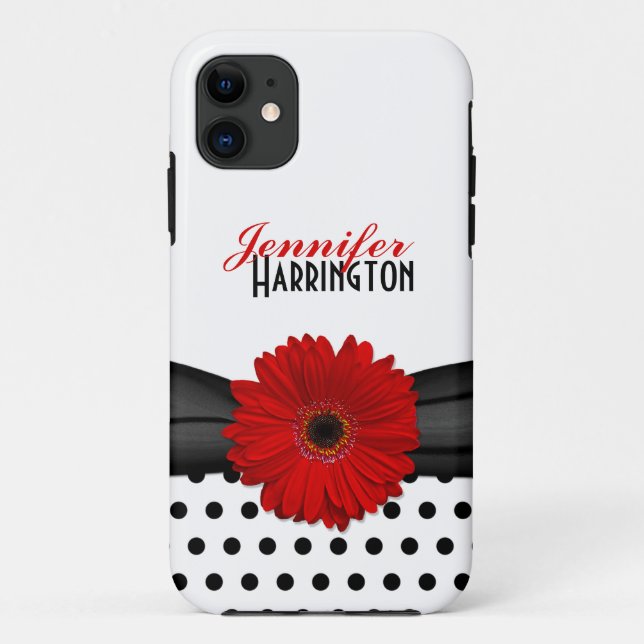 Chic Red Gerbera Daisy Polka Dot iPhone 5 Coque (Dos)
