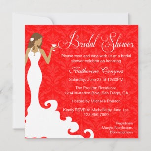 Chic Red Wine Damask Bridal Shower Invitation