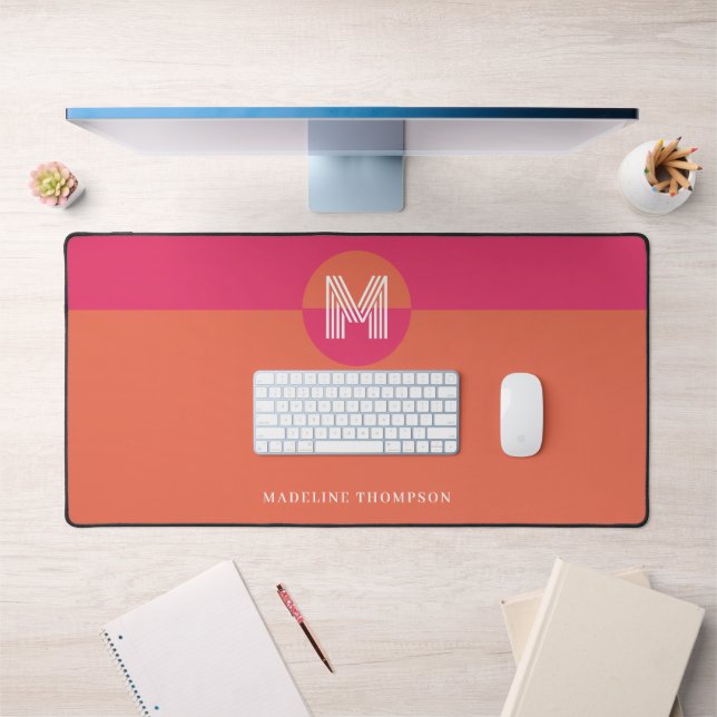 Chic Retro Pink Orange Geometric Modern Monogram (Bureau 1)