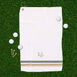 Chic Retro Stripes Monogram Golf Serviette<br><div class="desc">Un design minimaliste monogramme avec de grandes initiales typographiques dans une police classique avec votre nom ci-dessous et des rayures chic rétro couleur arc-en-ciel. Un modèle classique pour toute femme qui aime le golf, nos serviettes personnalisées font des cadeaux parfaits pour toute occasion. Ajoutez votre libellé personnalisé à cette conception...</div>