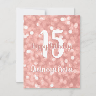 Chic rose Bokeh éclaire heureux anniversaire Quinc