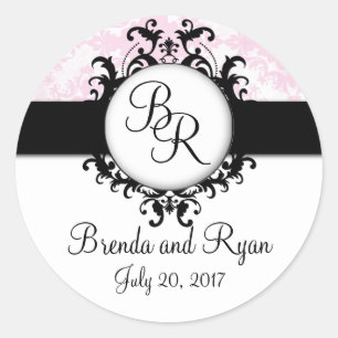 Chic rose Damask Sticker Mariage initial
