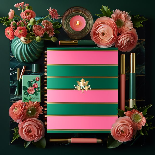 Chic rose et vert rayé (Chic and Stylish Pink and Green Planner/Glossy Softcover and Matter Hardcover)