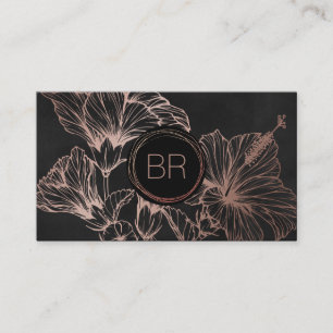 Chic Rose Gold Floral   Carte de visite monogramme