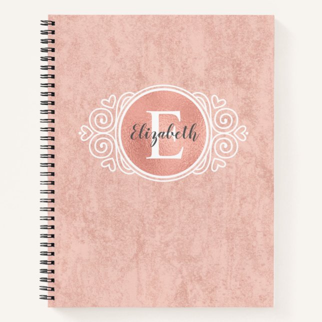 Chic Rose Gold Foil Monogramme Nom Carnet spiral (Devant)