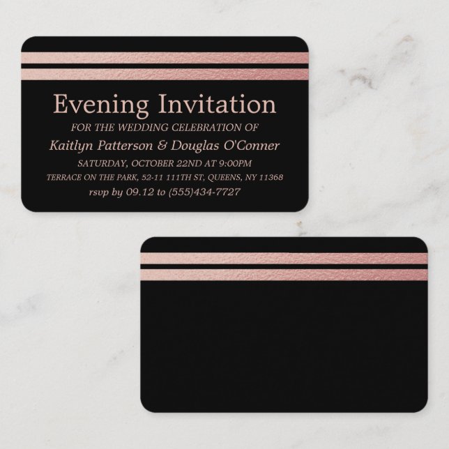 Chic Rose Gold Foil Stripes soirée Ticket de l'évé (Devant / Derrière)