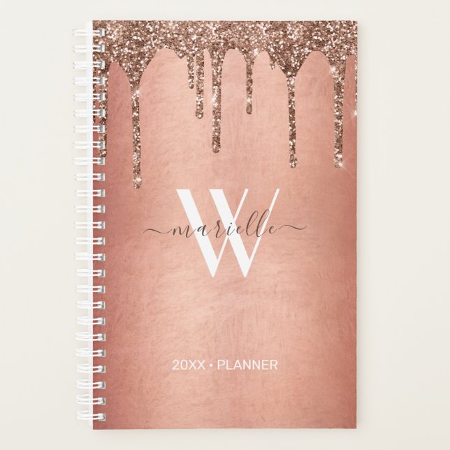 Chic Rose Gold Parties scintillant Drips Monogramm (Devant)