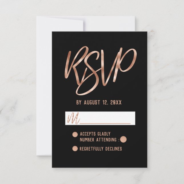 Chic Rose Gold Typographie moderne Mariage RSVP (Devant)