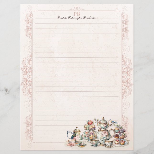 Chic Rose High Tea Party Monogramme Papeterie Link (Devant)