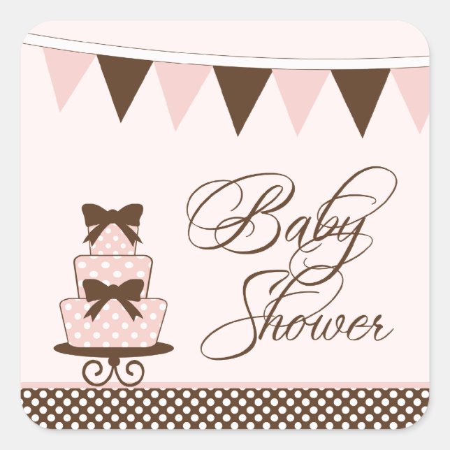 Chic rose + marron filles autocollants baby shower (Devant)