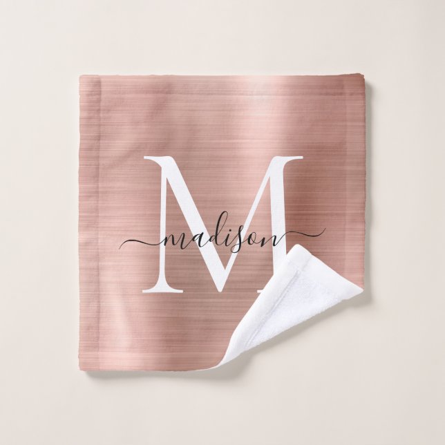 Chic Rose Or Brossé Métal Monogramme Girly Script (Gant de toilette)