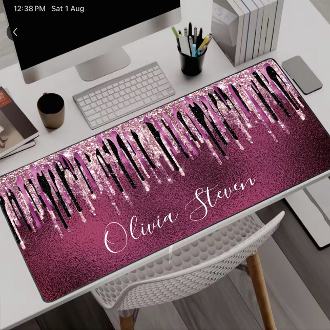 Chic rose vif noir paillettes monogramme (Créateur téléchargé)