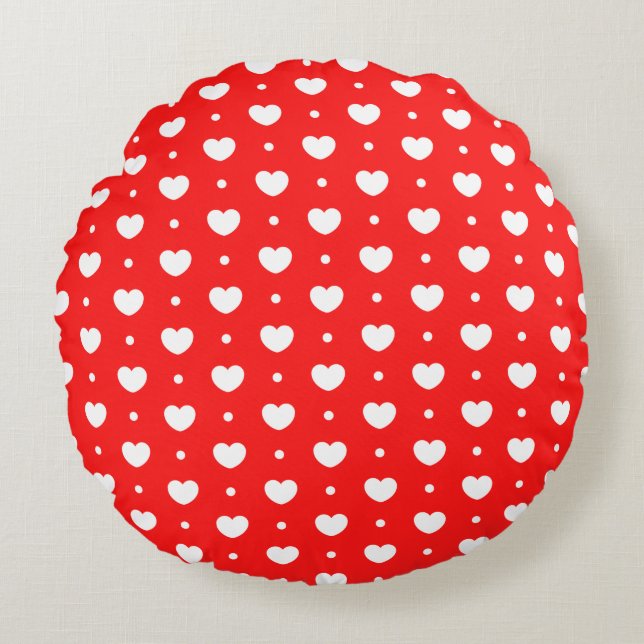Chic Rouge Blanc Coeurs Motif fille Coussin rond (Devant)