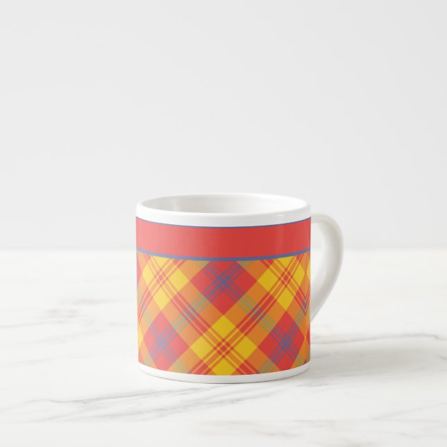 Chic rouge jaune clair et bleu Plaid Espresso Mug (Devant droit)