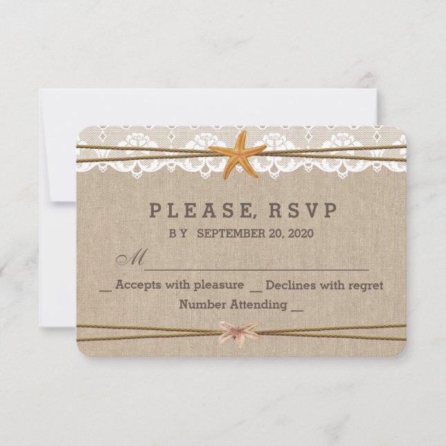 Chic Rustic Beach Starfish Lace Wedding RSVP (Devant)