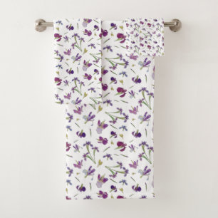 Chic Rustic Purple Aquarelle Iris Flowers Motif
