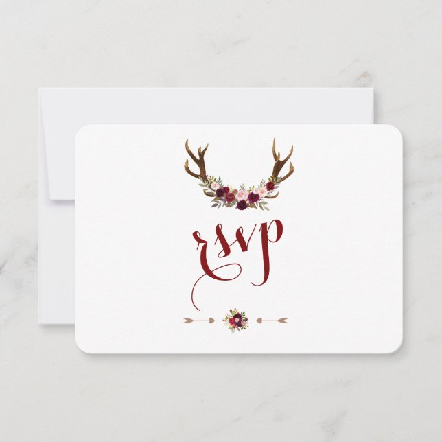 Chic Rustique Bourgogne Floral Antlers RSVP (Devant)
