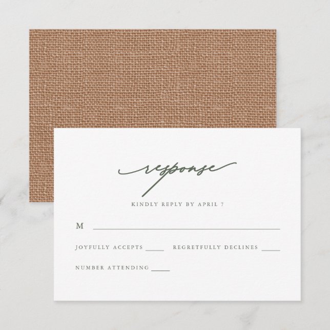 Chic Sage et Burlap Wedding Réponse Rsvp (Devant / Derrière)