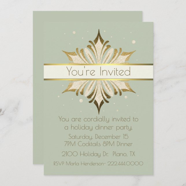 Chic Sage Green et Gold Fête Invitation (Devant / Derrière)