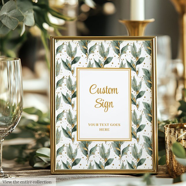 Chic Sage Green Gold Feuilles Poster personnalisé (Chic Sage Green Gold Leaves Custom Poster)