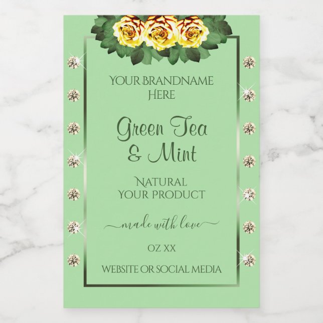 Chic Sage Vert produit Étiquettes Jaune Roses Bijo (Étiquettes simples)