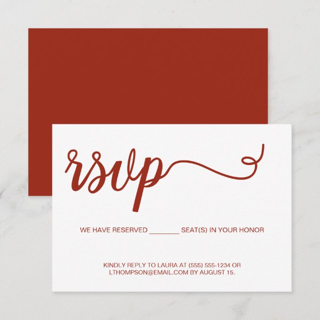 Chic Script email RSVP Réservé Mariage de siège (Devant / Derrière)