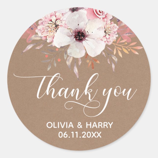 Chic Script Floral Mariage Favoriser Stickers | Kr (Devant)