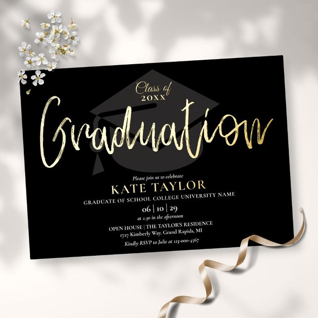 Chic Script Graduation Party Gold Foil Invitation (Créateur téléchargé)