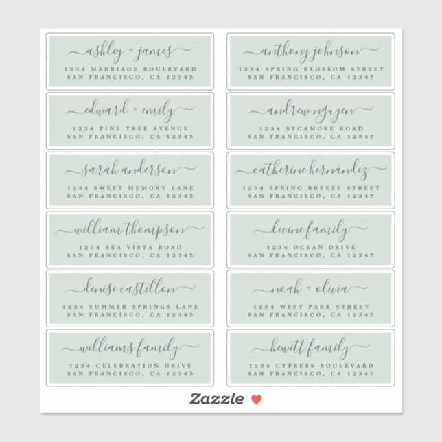 Chic Script Green Mariage Étiquette de adresse inv (Feuille)