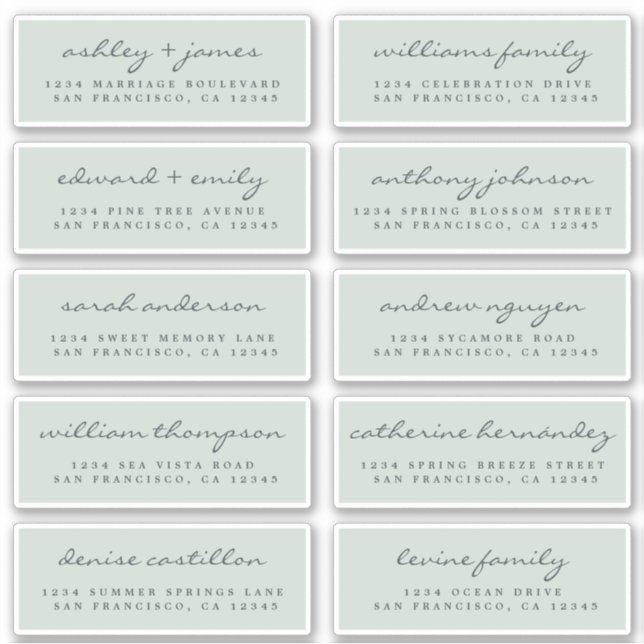 Chic Script Green Mariage Étiquette de adresse inv (Devant)