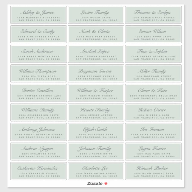 Chic Script Green Mariage Étiquette de adresse inv (Feuille)