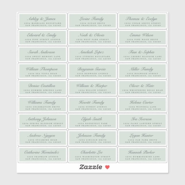 Chic Script Green Mariage Étiquette de adresse inv (Feuille)