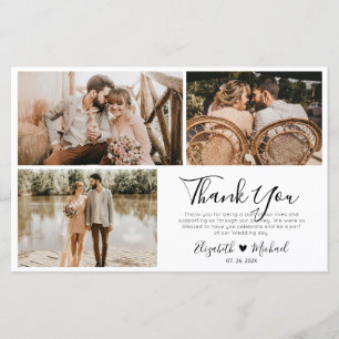 Chic Script Mariage 3 Photo Collage Carte de remer