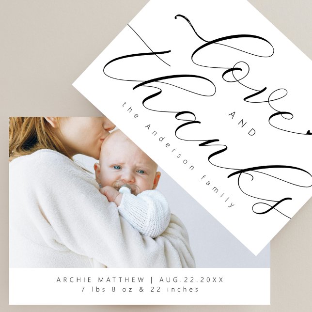 Chic Script Minimal Amour Merci Photo Baby Shower (Créateur téléchargé)