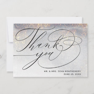 Chic Silver Gold Sparkles Aquarelle Mariage Merci