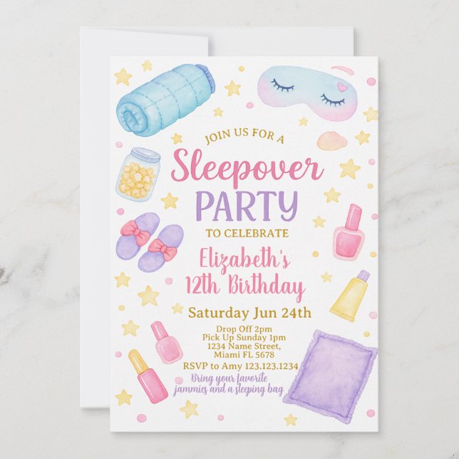 Chic Sleepover Invitation Anniversaire (Devant)