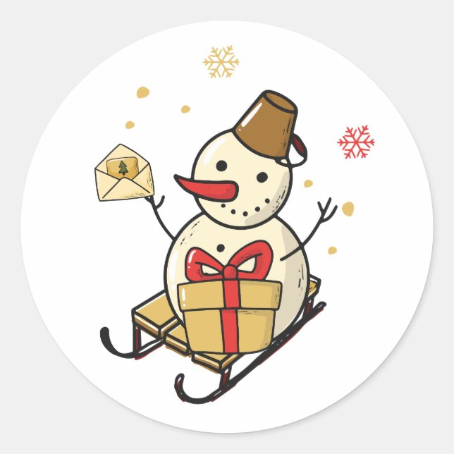 Chic Snowman Sur Un Sticker Classique Rond De Lame (Devant)