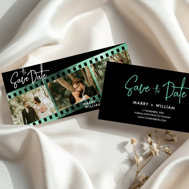 Chic stand photo moderne enregistrer l'invitation  (Modern Film Strip Save the Date Wedding Invitation, Custom Photo Booth Strip)