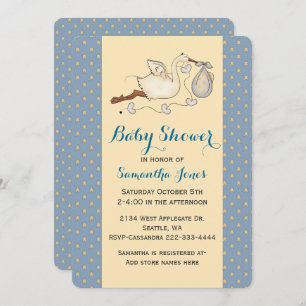 Chic Stork Baby Boy Douche Invitation