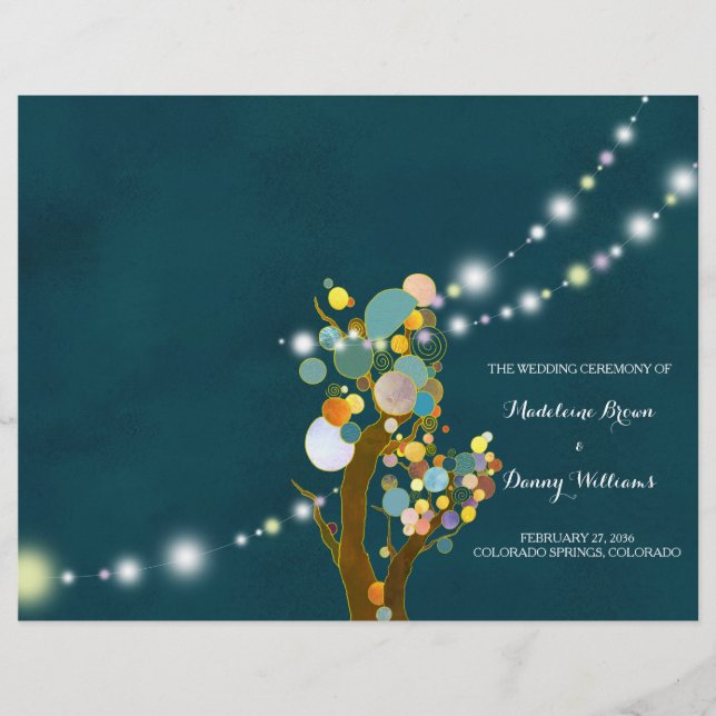 Chic String Lights Turquoise Mariage BiFold Progra (Devant)