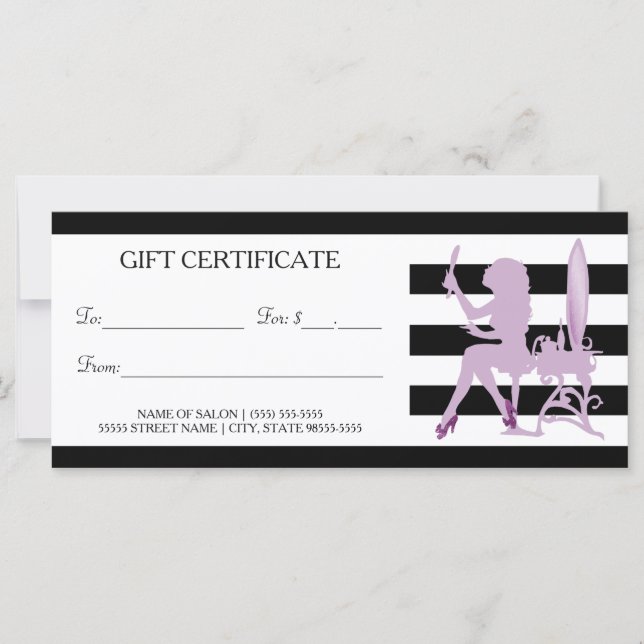 Chic Stripes Purple Girl Salon Certificat Cadeau (Devant)