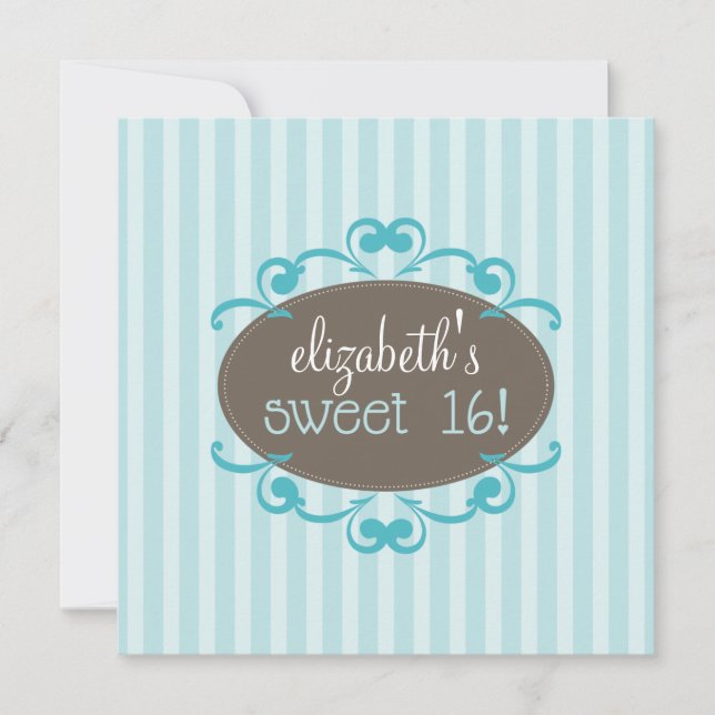 Chic Sweet 16 Anniversaire Invitation (aqua) (Devant)