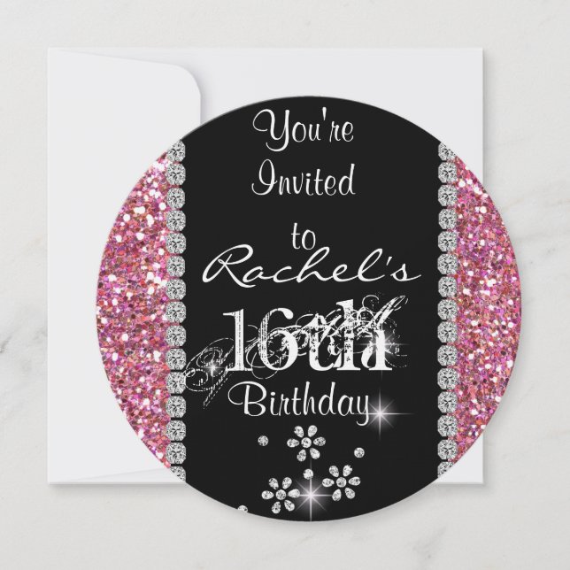 CHIC SWEET 16 Anniversaire Invitation ROUND (Devant)